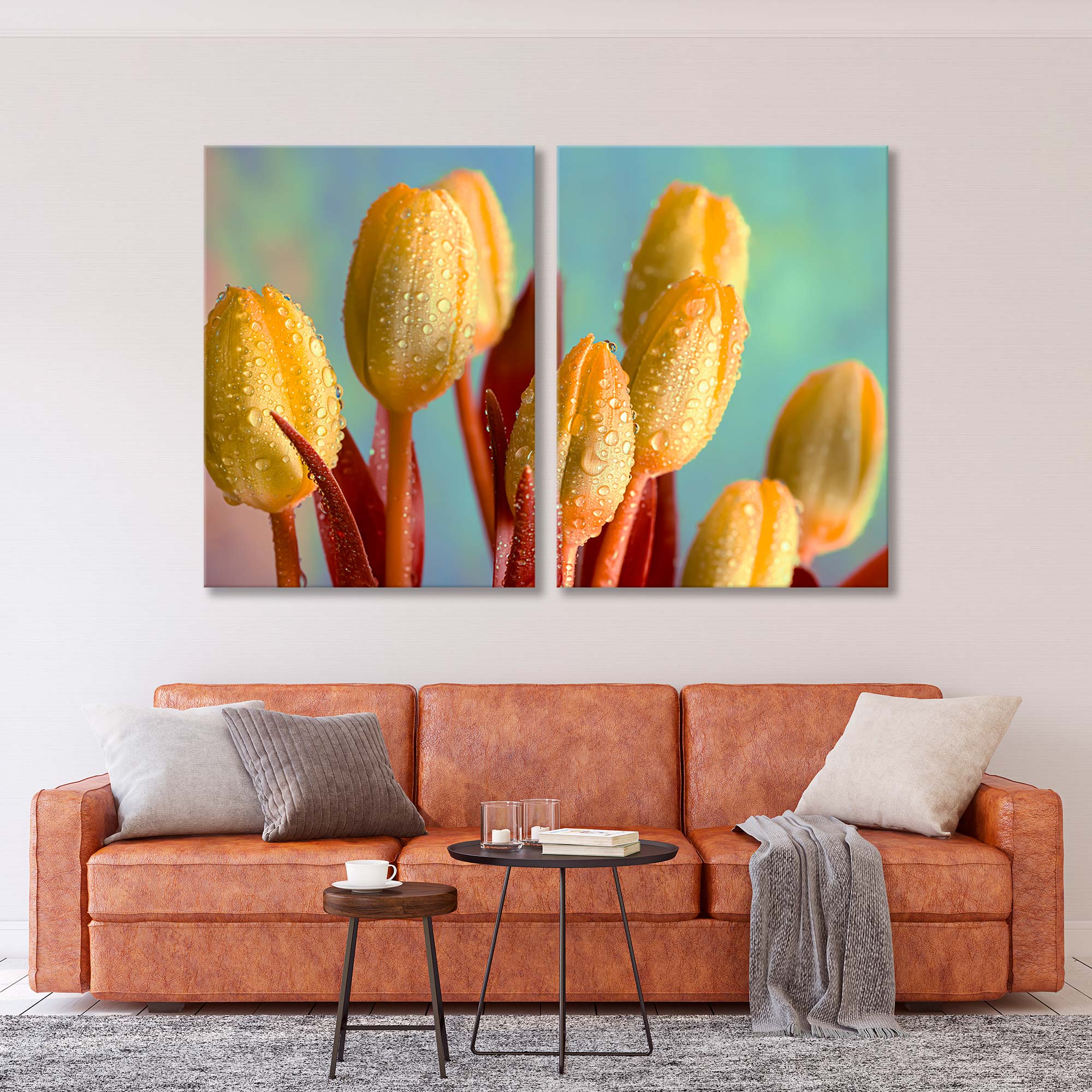 Yellow Tulips with Water Drops Canvas Print SKU 10316