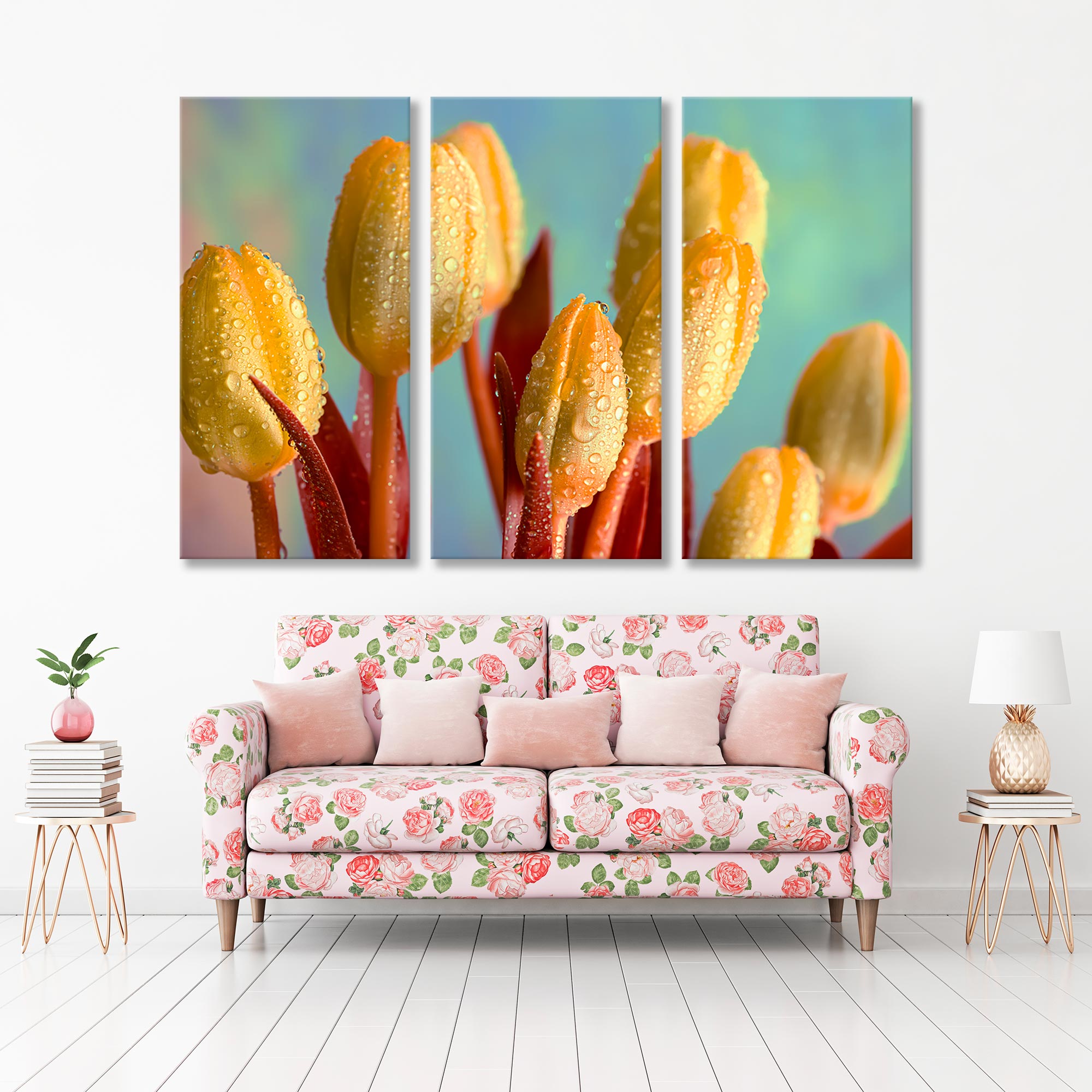 Yellow Tulips with Water Drops Canvas Print SKU 10316