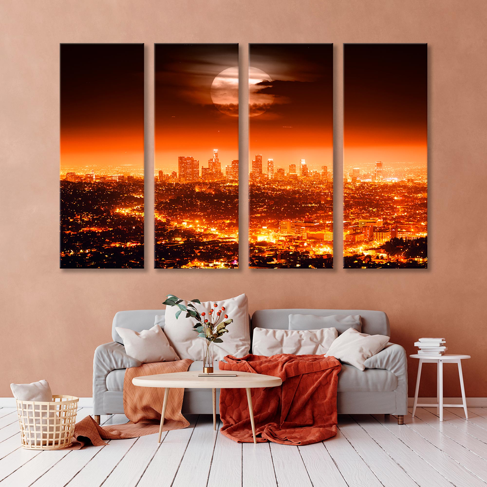 Full Moon over Night Los Angeles Canvas Print SKU 10382