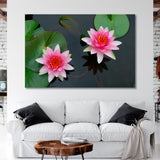 Two Pink Lotuses on Green Leaves Canvas Print SKU 10348