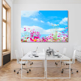 Pink Flowers in Blue Sky Canvas Print SKU 10878