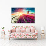 Tulip Field with Mill Canvas Print SKU 10335