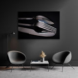 Knife Spoon Fork on Black Glass Canvas Print SKU 10875