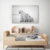 Polar Bear with Cubs Black and White Canvas Print SKU 10370