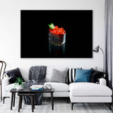 Sushi with Red Caviar on Black Background Canvas Print SKU 10746