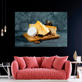 Assortment of Cheese on Wooden Board Canvas Print SKU 10741