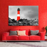 Red Lighthouse on Black and White Background Canvas Print SKU 10630