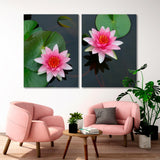 Two Pink Lotuses on Green Leaves Canvas Print SKU 10348