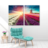 Tulip Field with Mill Canvas Print SKU 10335