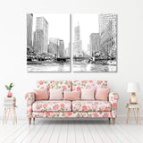 Chicago City Street Sketch Canvas Print SKU 10616