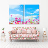 Pink Flowers in Blue Sky Canvas Print SKU 10878