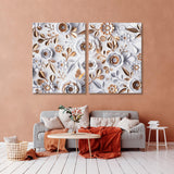 3d Floral Wallpaper with Golden Leaves Canvas Print SKU 10765