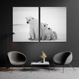 Polar Bear with Cubs Black and White Canvas Print SKU 10370