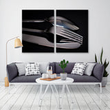 Knife Spoon Fork on Black Glass Canvas Print SKU 10875