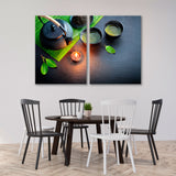 Tea Ceremrnia with Green Tea Leaves Canvas Print SKU 10939