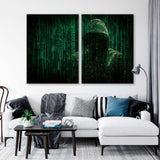 Hacker in the Code Background Canvas Print SKU 10584