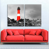 Red Lighthouse on Black and White Background Canvas Print SKU 10630