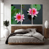 Two Pink Lotuses on Green Leaves Canvas Print SKU 10348