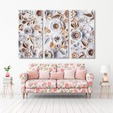 3d Floral Wallpaper with Golden Leaves Canvas Print SKU 10765