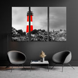 Red Lighthouse on Black and White Background Canvas Print SKU 10630