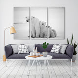 Polar Bear with Cubs Black and White Canvas Print SKU 10370