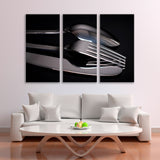 Knife Spoon Fork on Black Glass Canvas Print SKU 10875