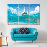 Sea Fish and Lighthouse Canvas Print SKU 10872