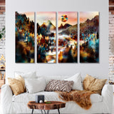 Abstract Autumn Forest with River Canvas Print SKU 10325