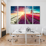 Tulip Field with Mill Canvas Print SKU 10335