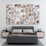 3d Floral Wallpaper with Golden Leaves Canvas Print SKU 10765