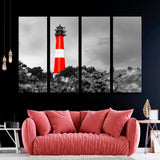 Red Lighthouse on Black and White Background Canvas Print SKU 10630