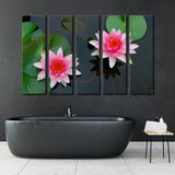 Two Pink Lotuses on Green Leaves Canvas Print SKU 10348