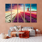 Tulip Field with Mill Canvas Print SKU 10335