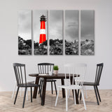 Red Lighthouse on Black and White Background Canvas Print SKU 10630