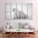 Polar Bear with Cubs Black and White Canvas Print SKU 10370