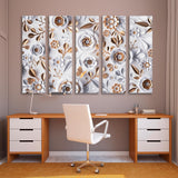 3d Floral Wallpaper with Golden Leaves Canvas Print SKU 10765